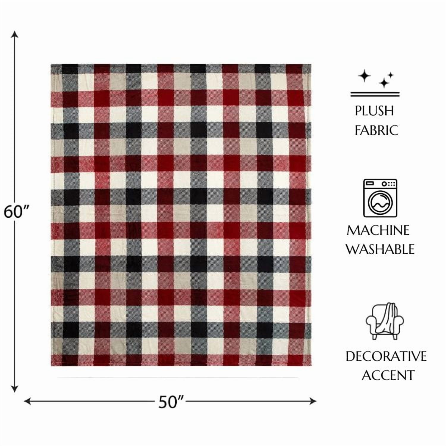Lightweight Warm Cozy Plush Throw Blanket, Red Plaid 50" x 60" All Ages - Luxury Knitted Decorative Throw Blanket with Fringes Detail