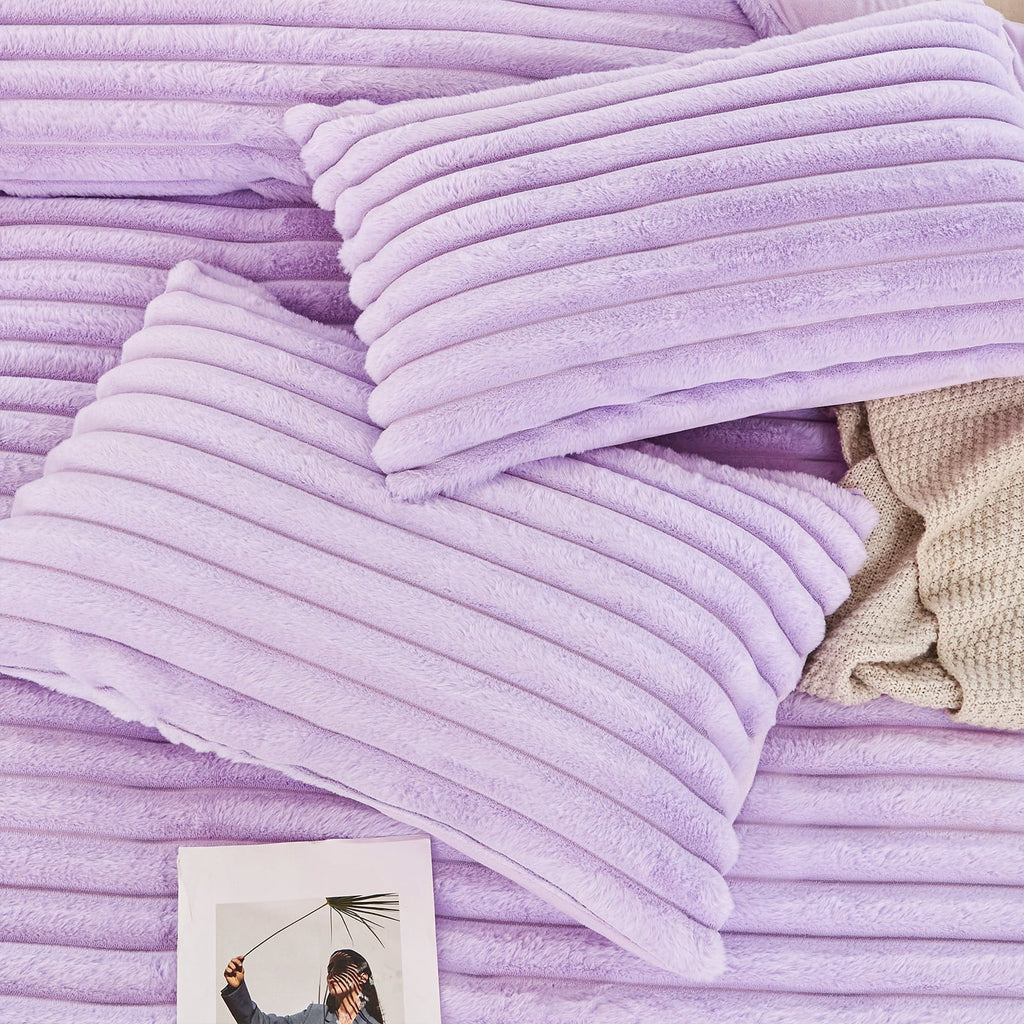 Heavyweight Warmth Fleece Twin Comforter Set, Light Purple Super Soft Furry Plush Bedding, Luxury Fluffy Fuzzy Heavy Bed Set for Winter ... - Luxurious Quilted Duvet Cover Set Detail