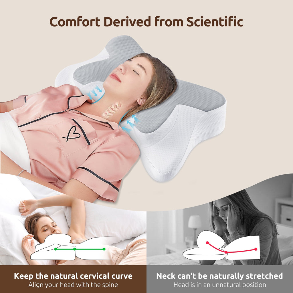 Decorative Plump Memory Foam Pillow for Neck Pain Relief Cervical Sleepers Standard/Queen Gray - Orthopedic Shredded Foam Bed Pillow Set Detail
