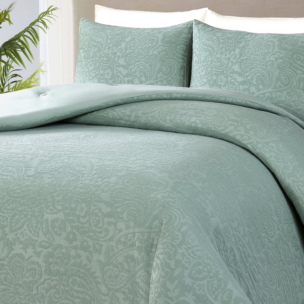 Heavyweight Warmth 3-Piece Sage Floral Comforter Set, Full/Queen - Cloud-Like Soft Lightweight Bed Comforter Detail