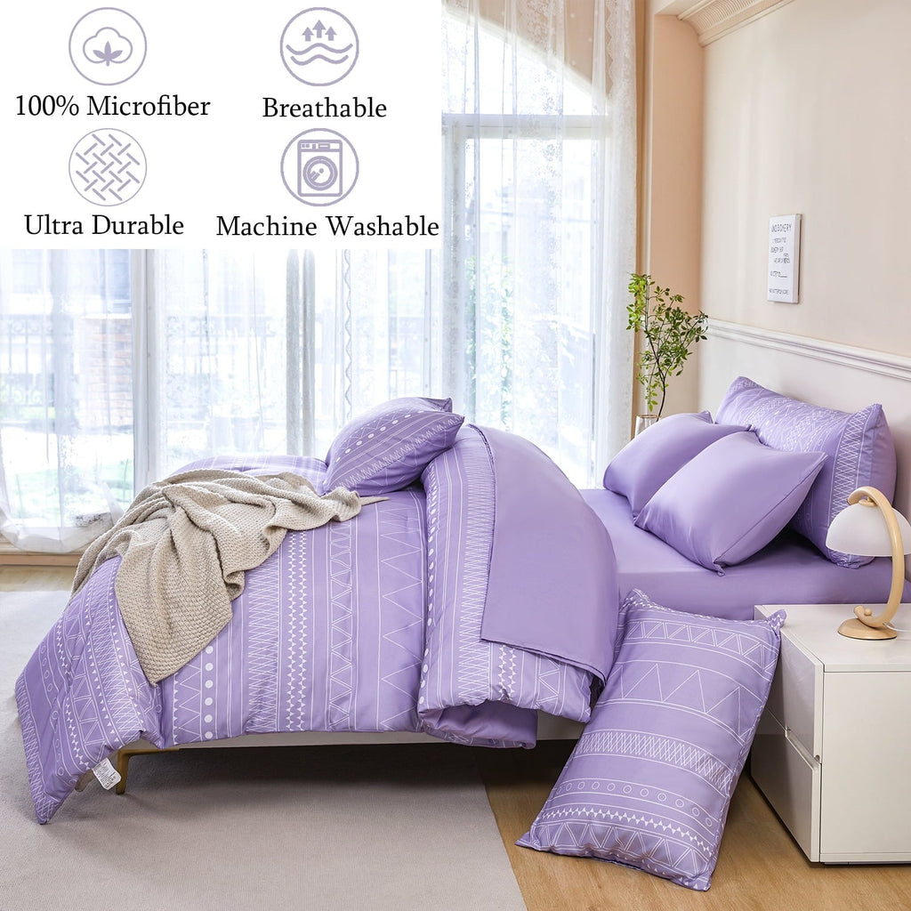 Heavyweight Warmth 8-Pieces Boho Bedding Set Full Lavender Striped Bed in a Bag for Girls Women Soft Fluffy Purple Comforter Set with Sh... - Hypoallergenic Ultra-Fluffy Quilt for Winter Detail