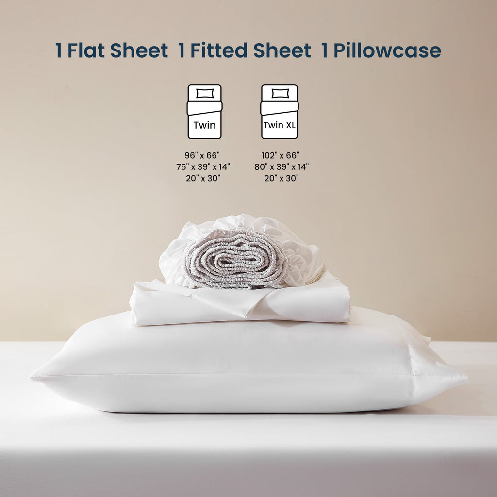 Ultra-Soft Nanotex Super Soft Cooling Twin Bed Sheets Set for Kids 3 Piece - Easy Care Fitted Flat Sheet & Pillowcase Sets - Wri... - Breathable Egyptian Cotton Flat & Fitted Sheets Detail