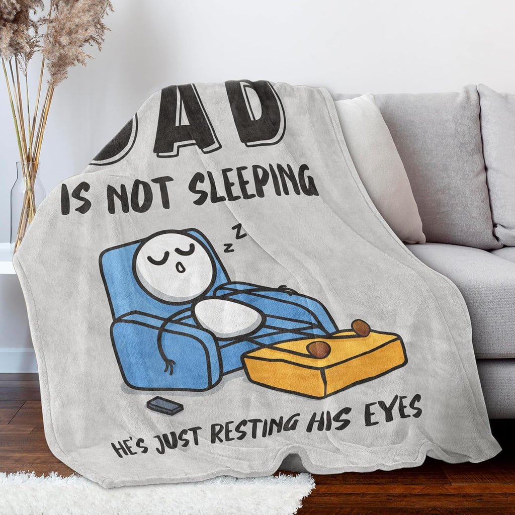 Decorative Knitted Funny Fathers Day Dad Gifts , Dads Birthday Gifts, Dad is Not Sleeping Blanket, Super Soft Throws Blanket for Napping - Super Soft Reversible Sherpa Flannel Blanket Detail
