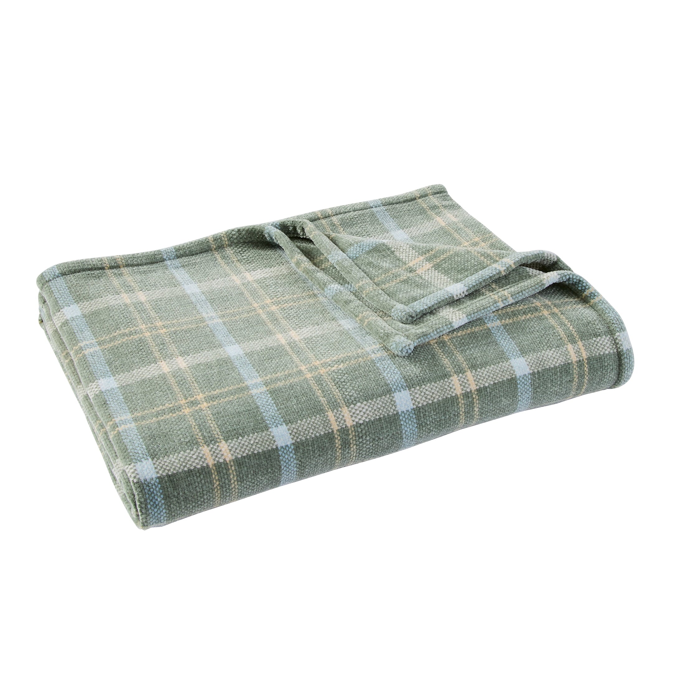 Decorative Knitted Woven Chenille Plaid Throw Blanket, Green River , 50x72 Inches - Luxury Knitted Decorative Throw Blanket with Fringes Detail