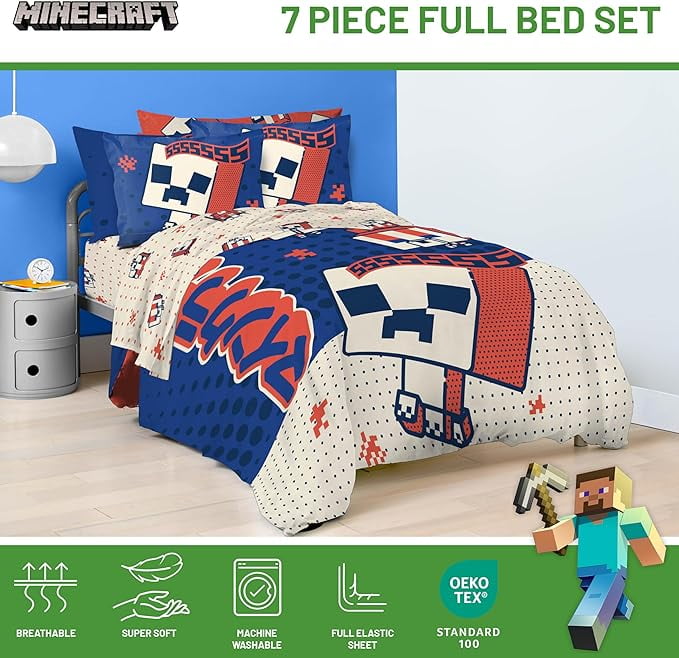 Heavyweight Warmth 7 Piece Full Size Comforter Set with Shams - Kids & Teens Gaming Bedding - Hypoallergenic Ultra-Fluffy Quilt for Winter Detail