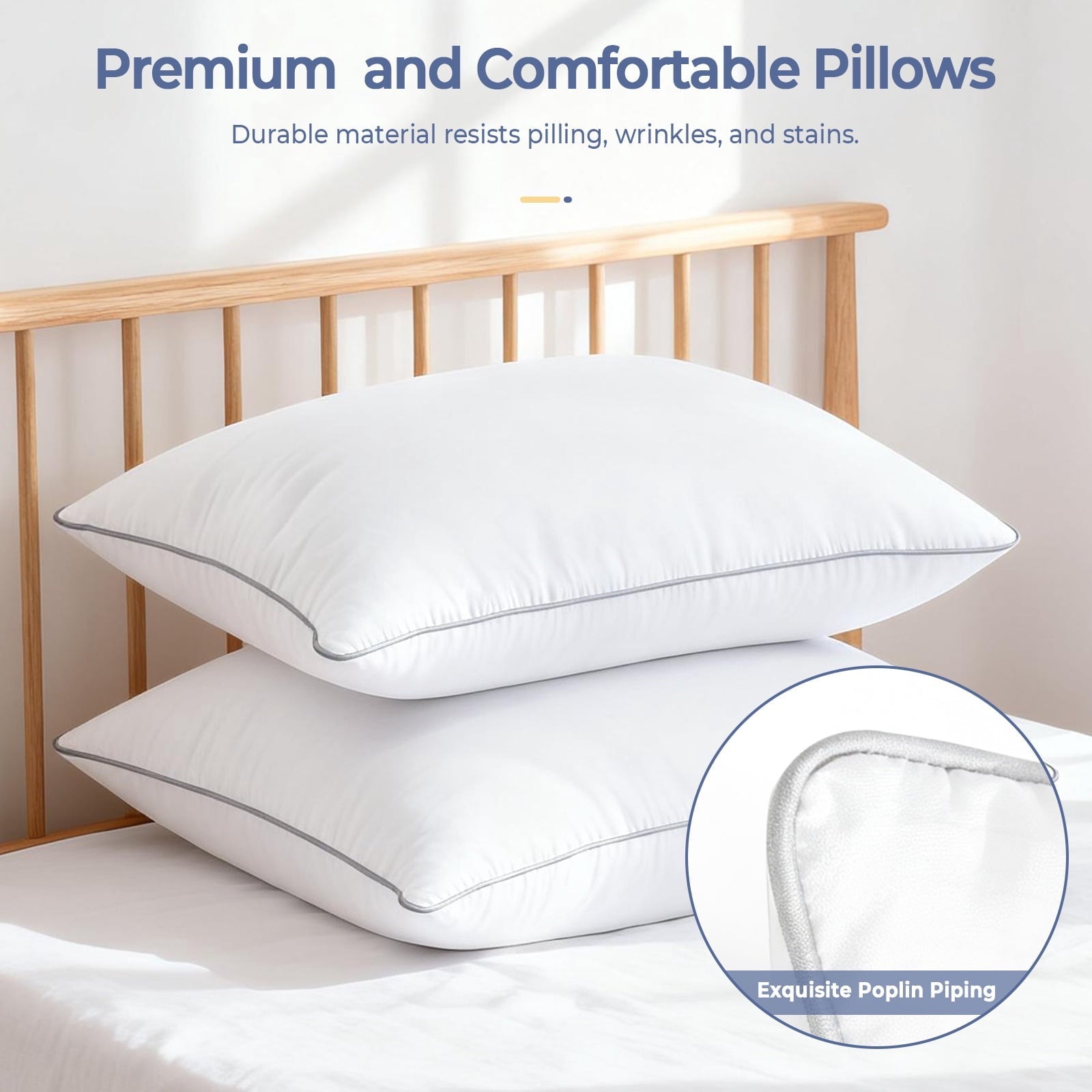Orthopedic Support Pillows Queen Size Set of 2, Bed Pillows for Side and Back Sleepers, Soft Down Alternative Pillows, Hotel Quality and... - Decorative Throw Pillow Cushion for Sofa & Bed Detail