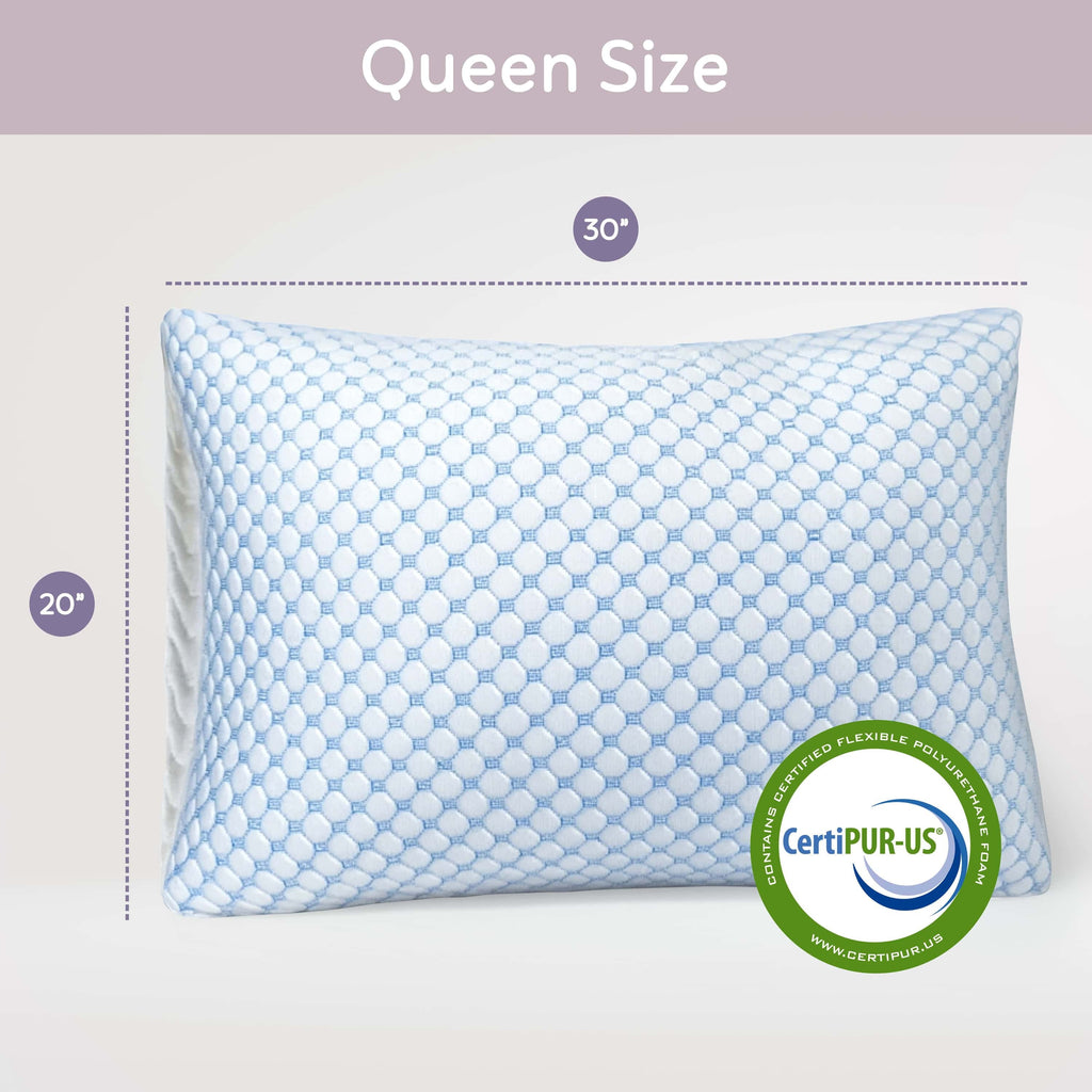 Ergonomic Memory Foam Cooling Pillows for Bed, Memory Foam Bed Pillow, Queen Pillows 20” X 28”, 2 Pack - Decorative Throw Pillow Cushion for Sofa & Bed Detail