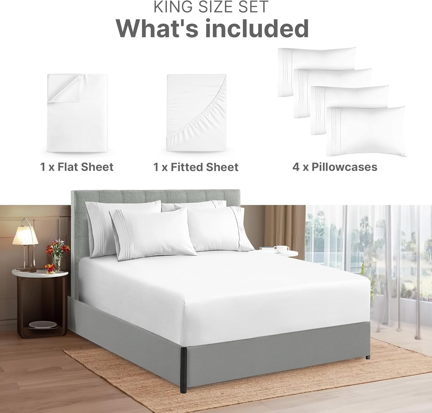 Premium Egyptian Cotton 6-Piece Extra Deep Pocket Sheet Set With Extra Matching Pillowcases - King Size Bed Sheets Fits 18"-24" Ma... - Breathable Egyptian Cotton Flat & Fitted Sheets Detail