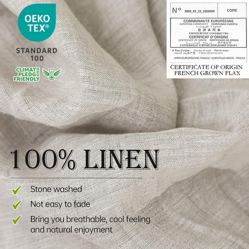 Cooling Sateen 100% Linen Sheet Set Solid Color-4 Pcs Washed French Linen Bed Sheets(1 Flat Sheet,1 Fitted Sheet,2 Pillowcases)-Brea... - Premium Ultra-Soft Pillowcase Pair for Sleeping Detail