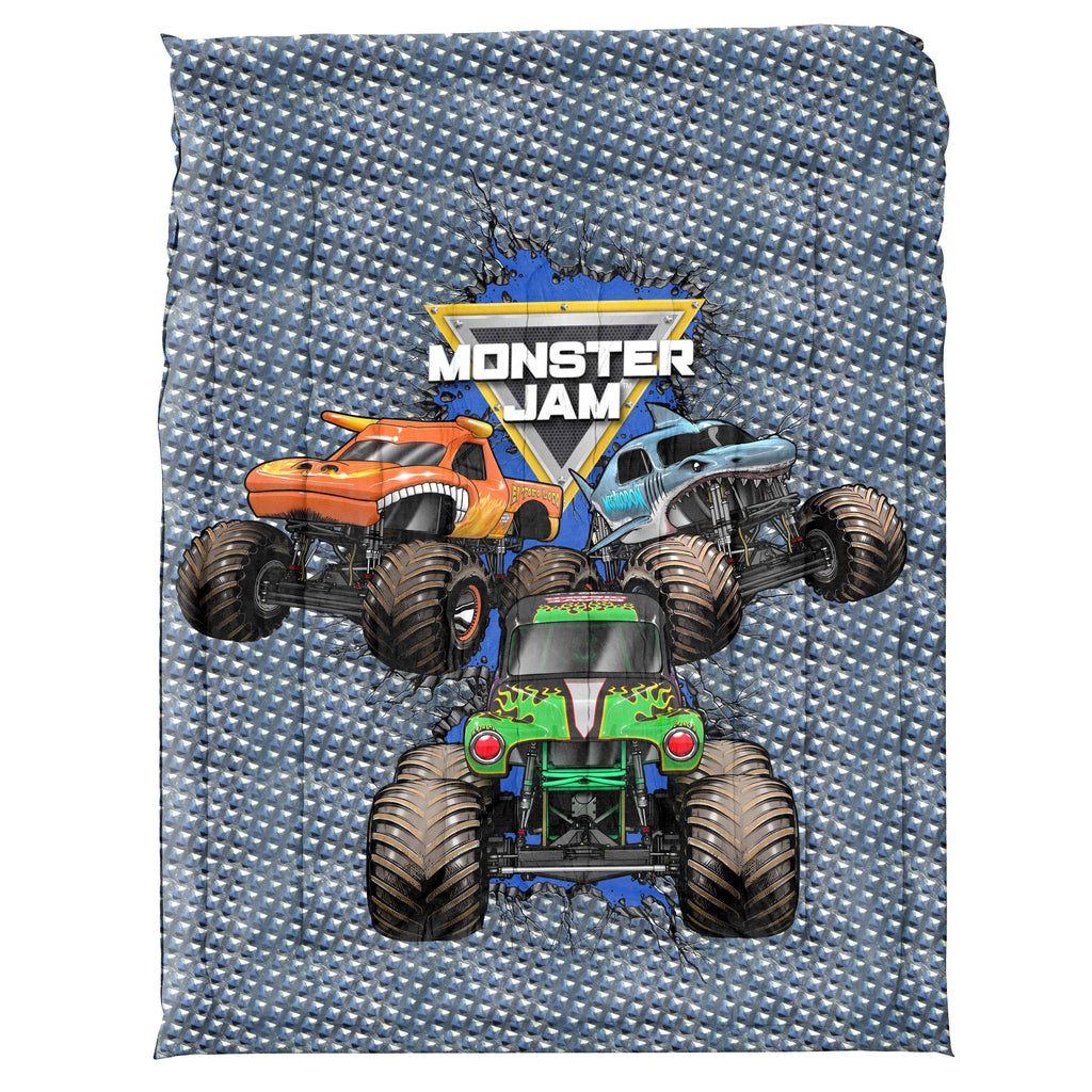 Luxurious Quilted Monster Jam Smash & Mash Kids Multicolor 2 Piece Reversible Comforter and Pillowcase Bedding Set, Twin/Full - Hypoallergenic Ultra-Fluffy Quilt for Winter Detail