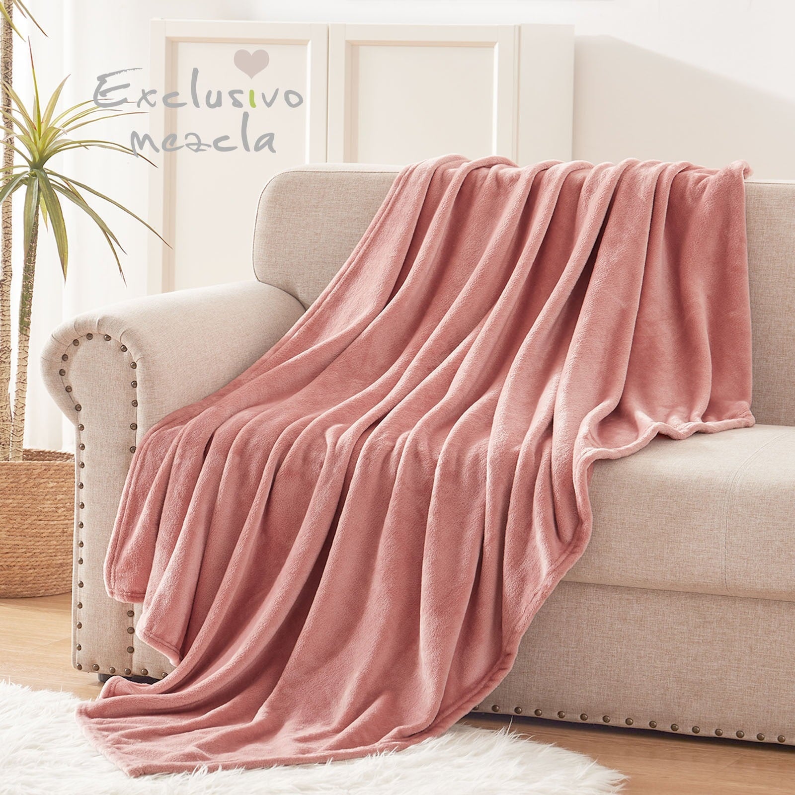 Decorative Knitted Large Flannel Fleece Velvet Plush Throw Blanket - 50" x 70" (Pink) - Luxury Knitted Decorative Throw Blanket with Fringes Detail