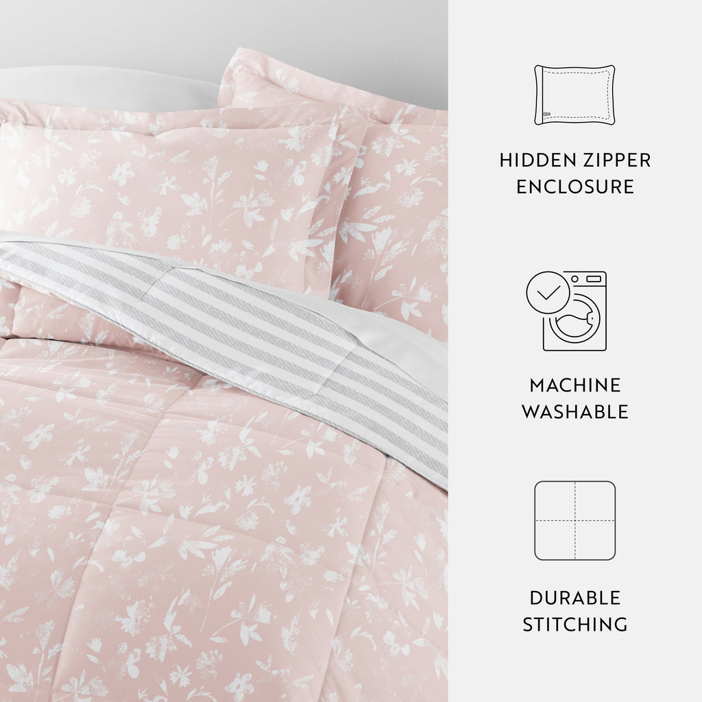 Fluffy Down Alternative All Season Ultra Soft Comforter Set Lightweight Bedding in Pressed Flowers for Full/Queen Size - All-Season Down Alternative Comforter Insert Detail