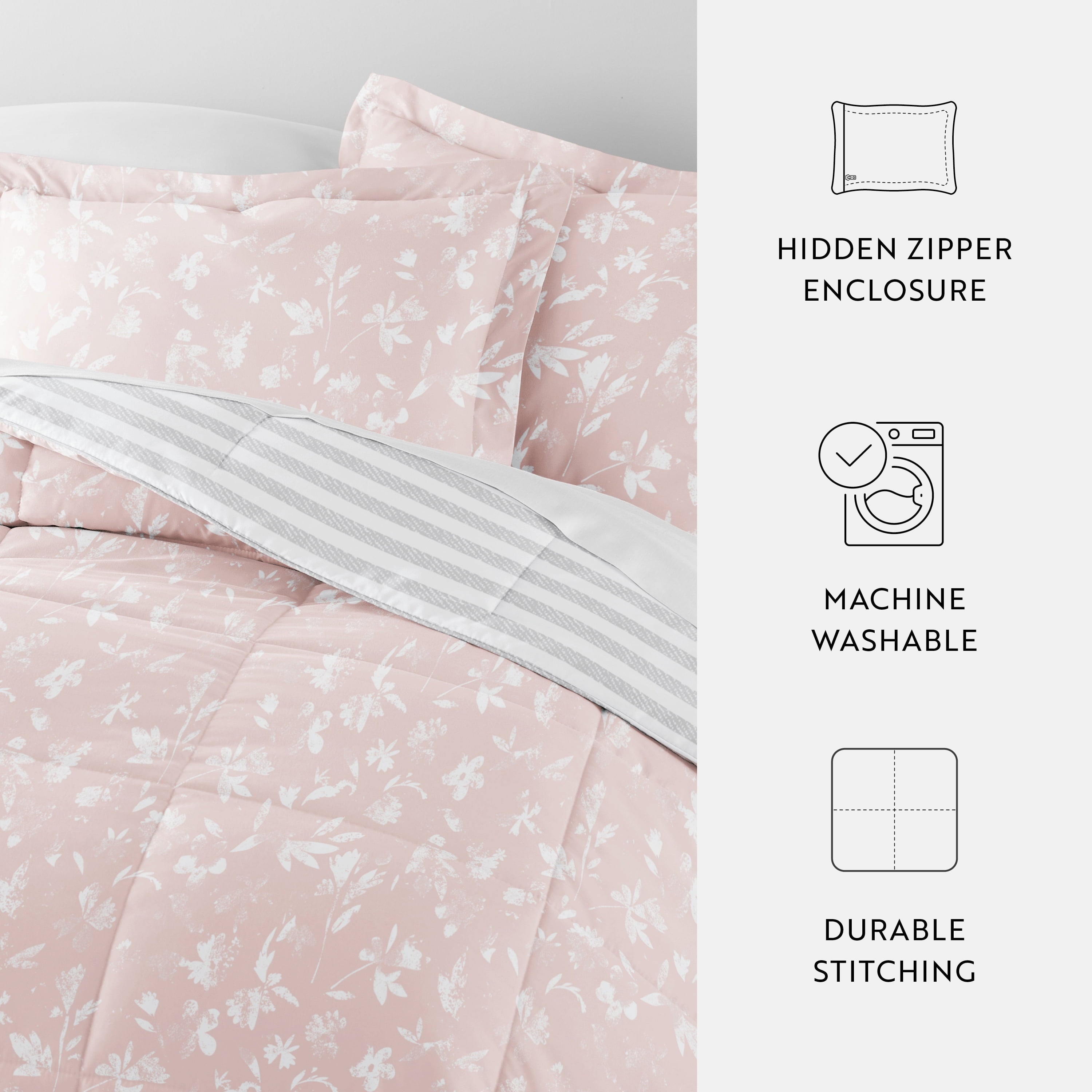 Fluffy Down Alternative All Season Ultra Soft Comforter Set Lightweight Bedding in Pressed Flowers for Full/Queen Size - All-Season Down Alternative Comforter Insert Detail