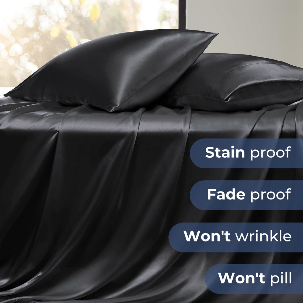 Breathable Luxury Set, Queen, Silky Bed s, 4 Pieces,Black - Breathable Egyptian Cotton Flat & Fitted Sheets Detail