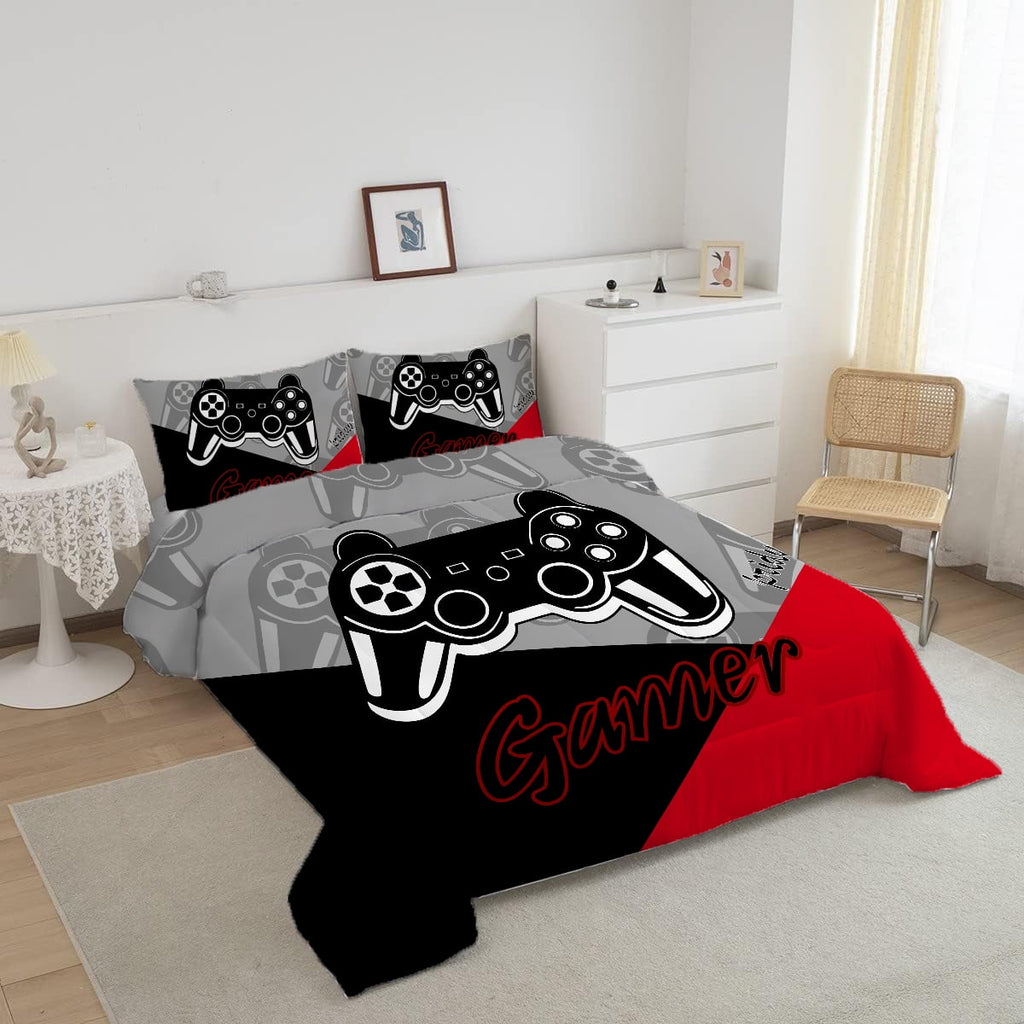 Luxurious Quilted Gaming Comforter for Kids Boys Teens Video Game Bedding Set Gamer Comforter Gamepad Comforter Set Full Size Red Black... - Hypoallergenic Ultra-Fluffy Quilt for Winter Detail