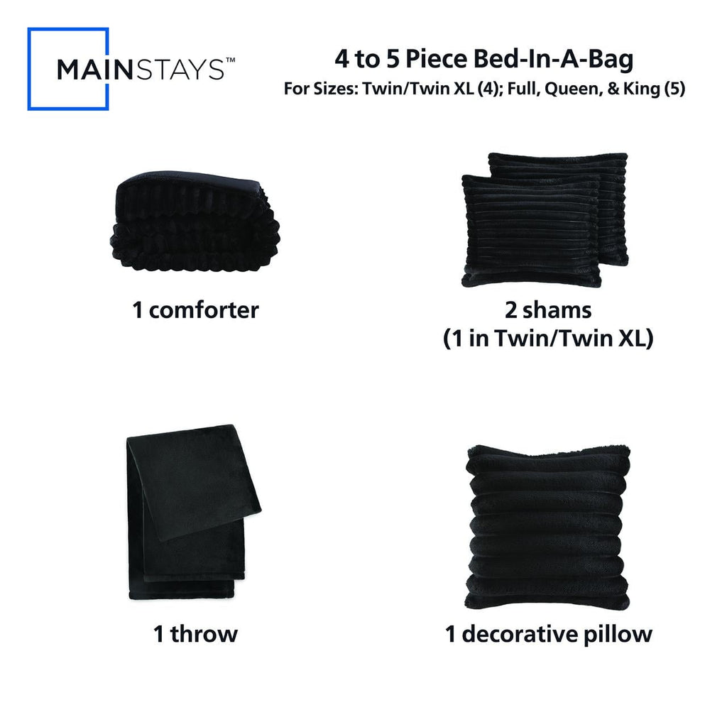 Fluffy Down Alternative Full/Queen Comforter Set, All-Season, 5-Piece, Black Cozy Plush - Cloud-Like Soft Lightweight Bed Comforter Detail