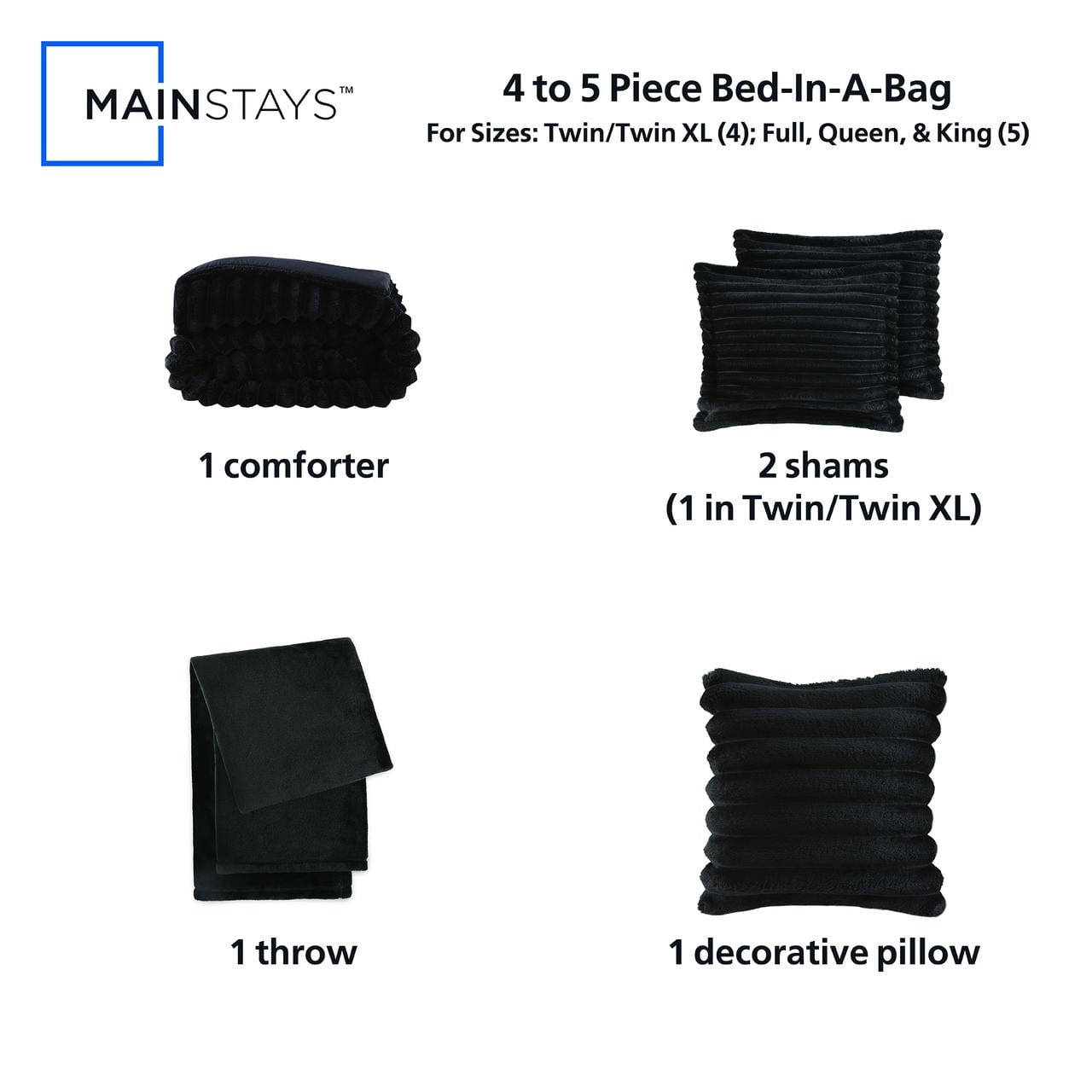 Fluffy Down Alternative Full/Queen Comforter Set, All-Season, 5-Piece, Black Cozy Plush - Cloud-Like Soft Lightweight Bed Comforter Detail