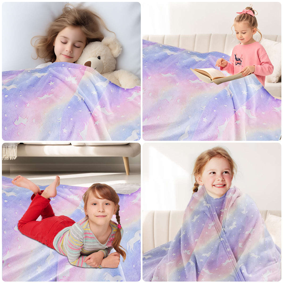 Decorative Knitted Glow in The Dark Pony Blanket for Kids, 50"x60" Soft Cozy Luminous Flannel Blanket, Christmas Birthday Gift for Girls... - Cozy Fleece Throw Blanket for Couch & Bed Detail