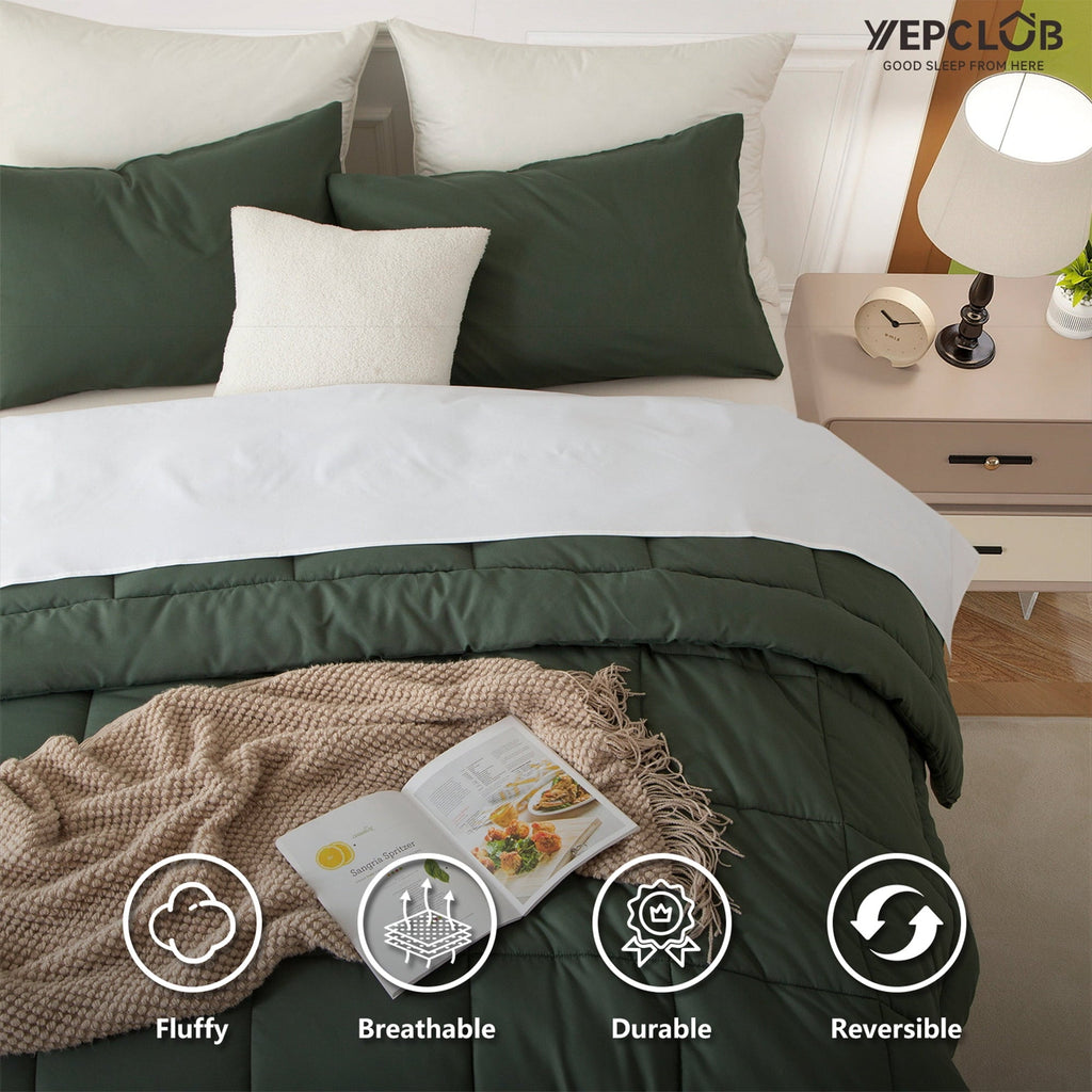 Hypoallergenic Cloud 3-Piece Twin Size Comforter Set, Green Down Alternative Reversible Bedding Set, All-Season Quilted Soft Comforter wit... - Luxurious Quilted Duvet Cover Set Detail