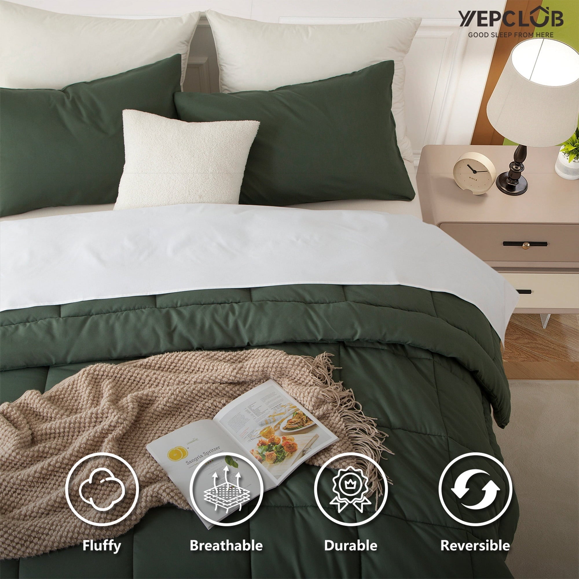 Hypoallergenic Cloud 3-Piece Twin Size Comforter Set, Green Down Alternative Reversible Bedding Set, All-Season Quilted Soft Comforter wit... - Luxurious Quilted Duvet Cover Set Detail