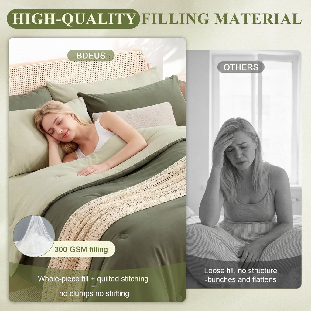 Heavyweight Warmth 7 Pieces Comforter Set Queen，Bed in A bag，All Seasons Bedding sets with Comforter,Fitted Sheet,Flat Sheet,Pillowcases... - All-Season Down Alternative Comforter Insert Detail
