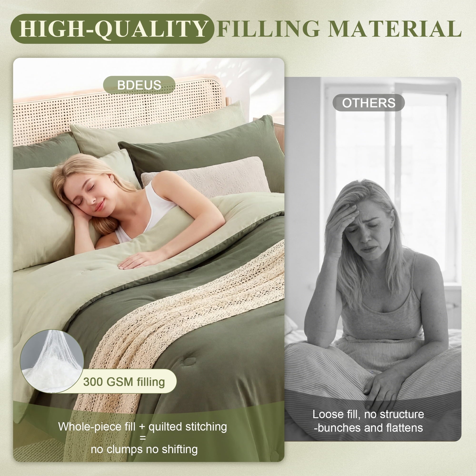 Heavyweight Warmth 7 Pieces Comforter Set Queen，Bed in A bag，All Seasons Bedding sets with Comforter,Fitted Sheet,Flat Sheet,Pillowcases... - All-Season Down Alternative Comforter Insert Detail