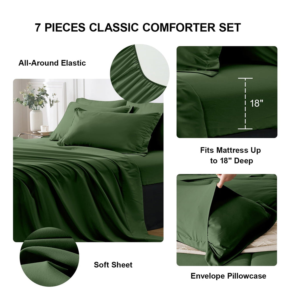 All-Season Queen Comforter Set Forest Green Bed in a Bag Queen Size 7 Pieces Soft Bed Set Lightweight Microfiber Green Bedding C... - Cloud-Like Soft Lightweight Bed Comforter Detail