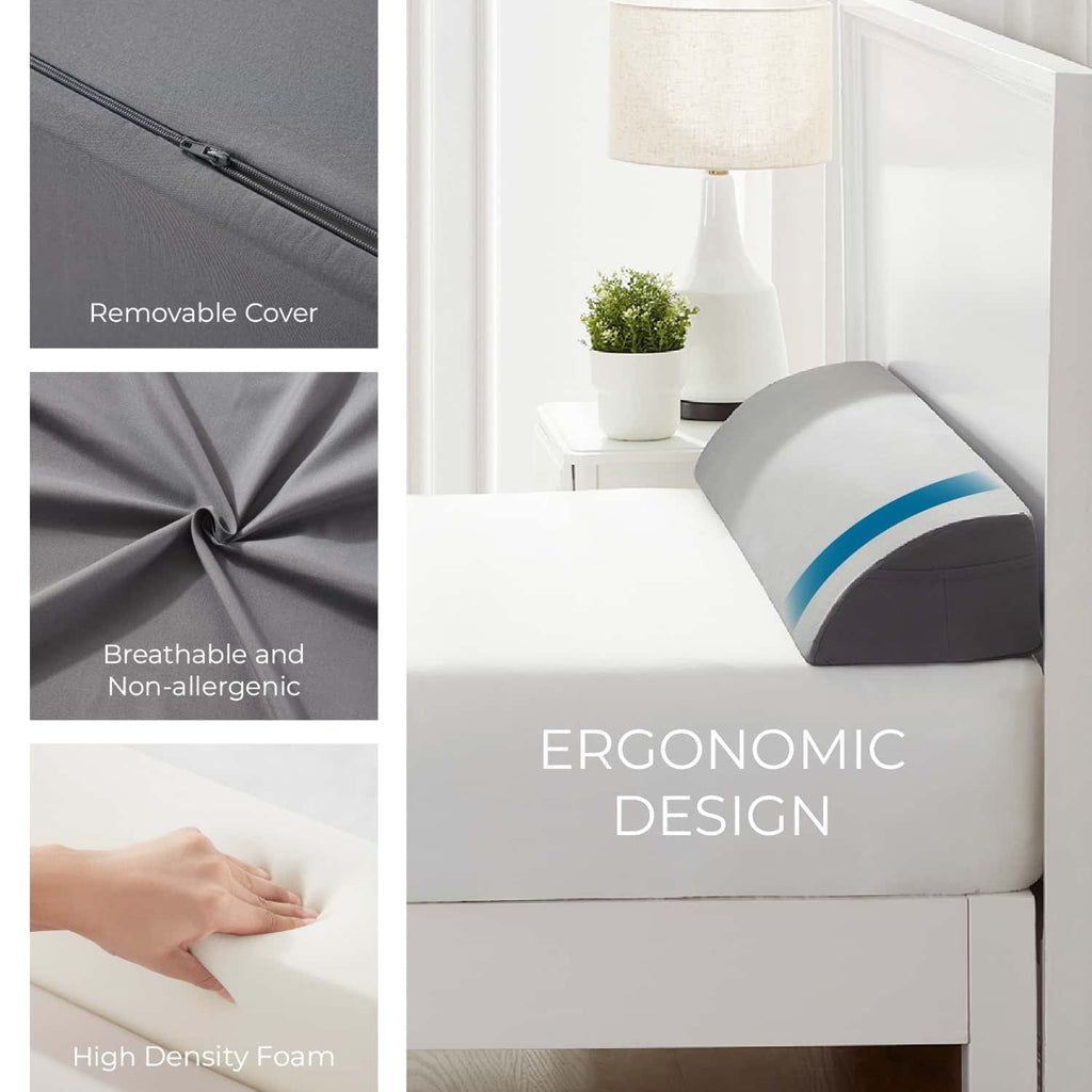 Ergonomic Memory Foam Bed Wedge Pillow for Headboard, Mattress Gap Filler Headboard Pillow, Queen Size - Decorative Throw Pillow Cushion for Sofa & Bed Detail
