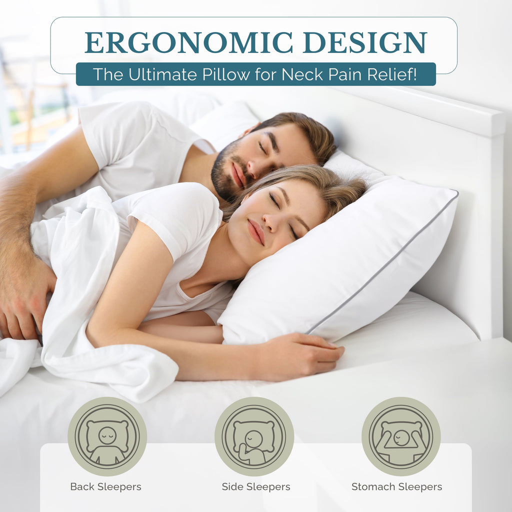 Orthopedic Support Pillows Standard Size Set of 2 – Standard Pillow, Cooling Comfort, Breathable, Easy Care Machine Washable, Perfect fo... - Hotel Quality Plush Sleeping Pillows Detail