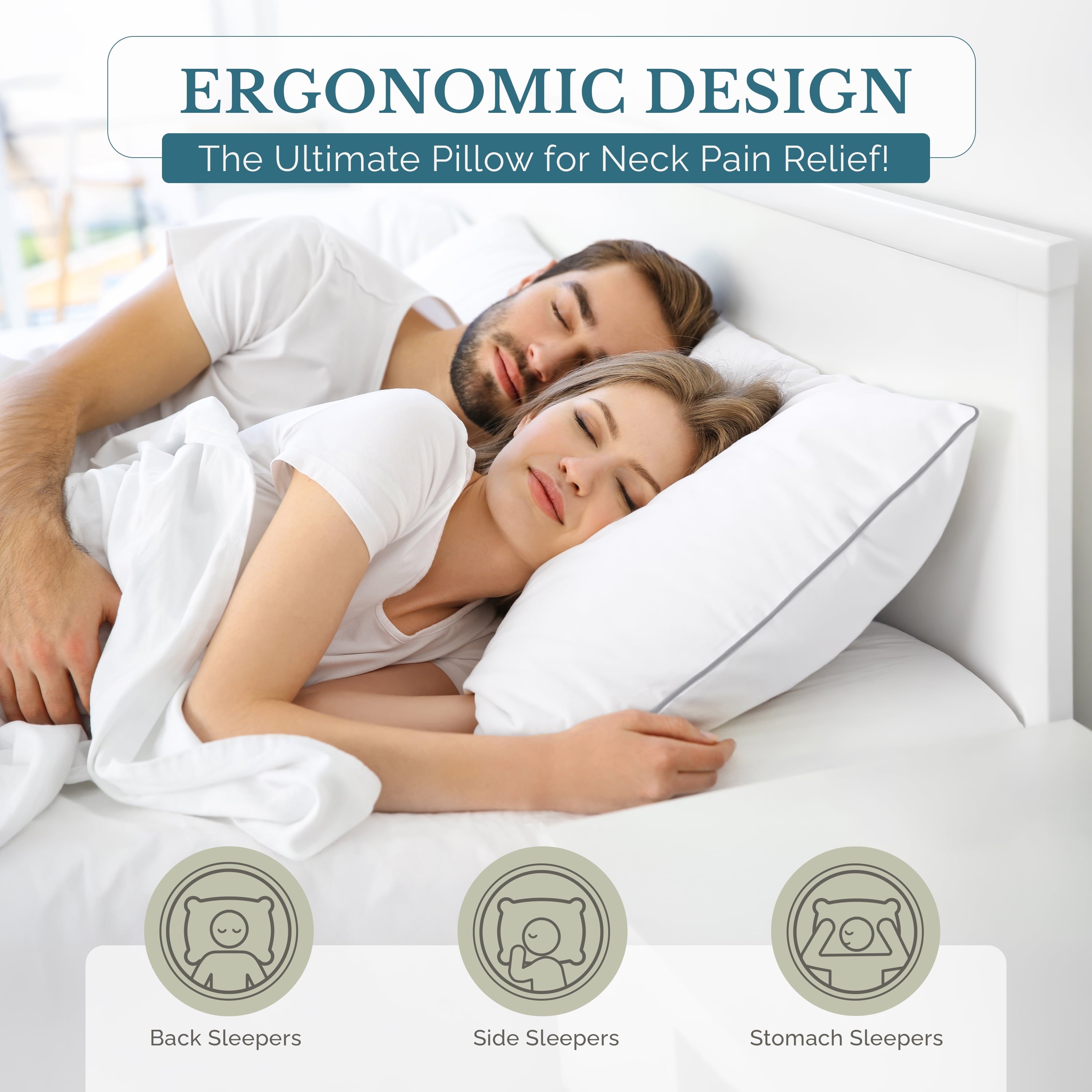 Orthopedic Support Pillows Standard Size Set of 2 – Standard Pillow, Cooling Comfort, Breathable, Easy Care Machine Washable, Perfect fo... - Hotel Quality Plush Sleeping Pillows Detail