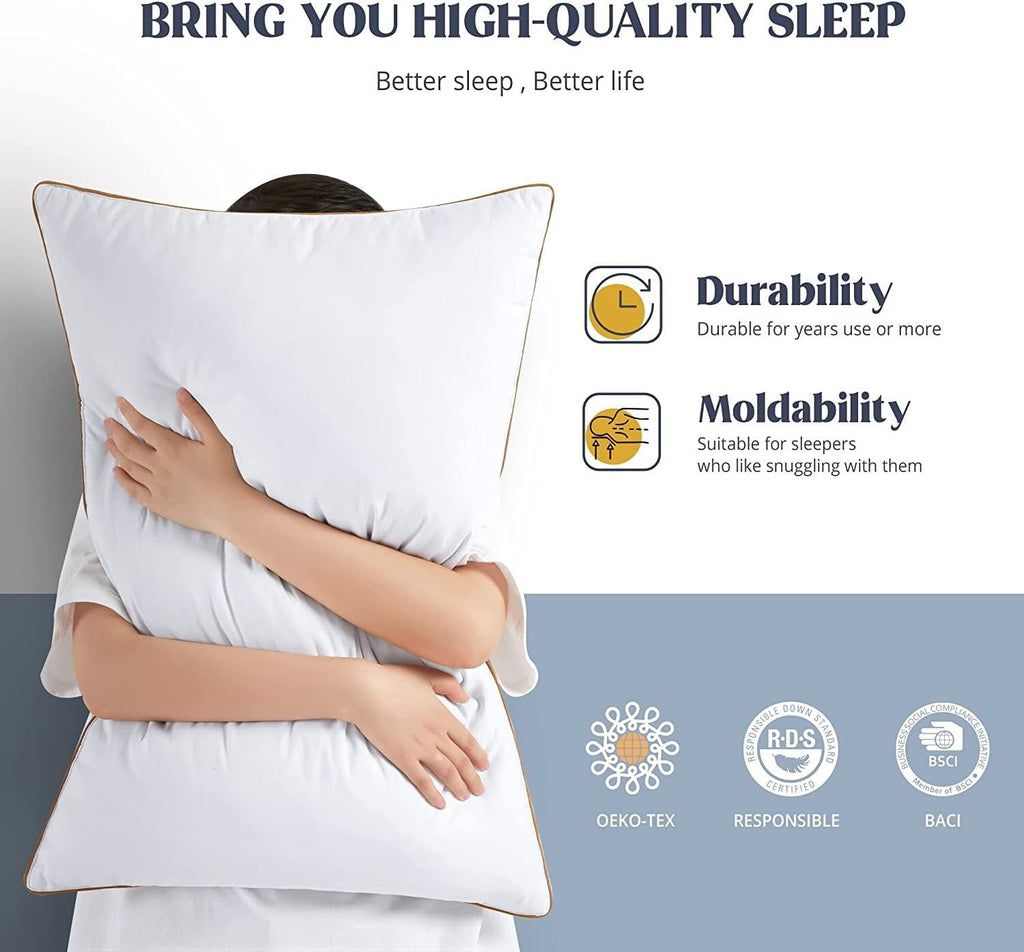 Orthopedic Support Down Feather Pillows for Bed 20 x 30 Inches Queen Size Set of 2, Medium Firm Luxury Cooling Hotel Collection Feather ... - Orthopedic Shredded Foam Bed Pillow Set Detail