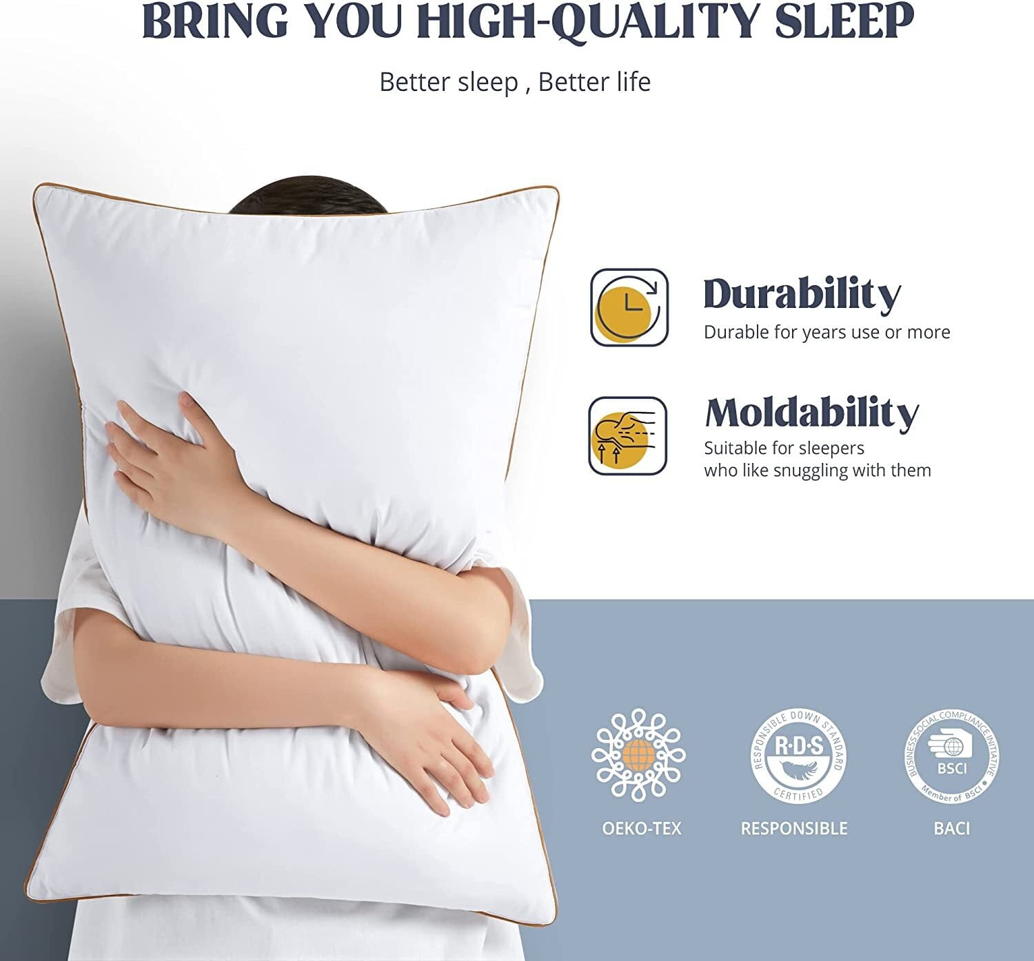Orthopedic Support Down Feather Pillows for Bed 20 x 30 Inches Queen Size Set of 2, Medium Firm Luxury Cooling Hotel Collection Feather ... - Orthopedic Shredded Foam Bed Pillow Set Detail
