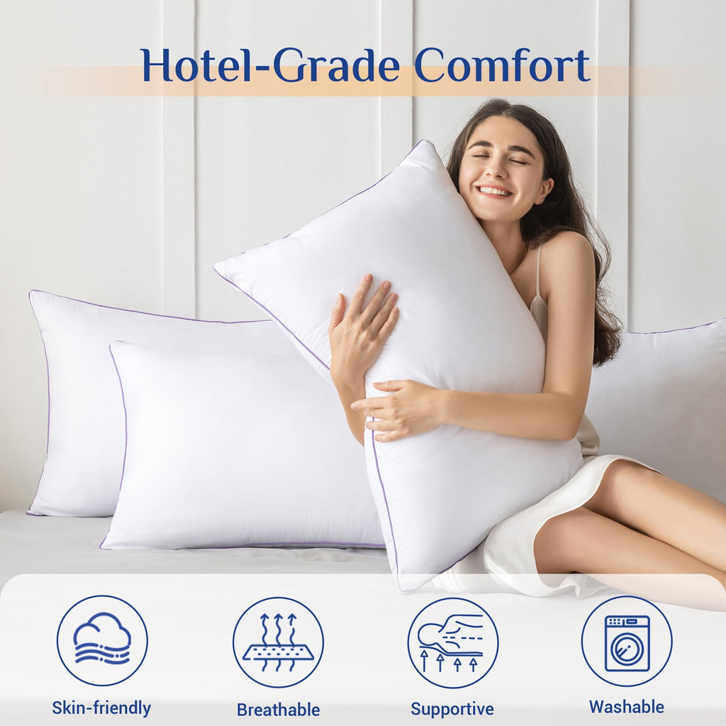 Decorative Plump Pillows Standard Size Set of 2, Hotel Down Alternative Sleeping Bed Pillows for Side Back Stomach Sleepers - Hotel Quality Plush Sleeping Pillows Detail