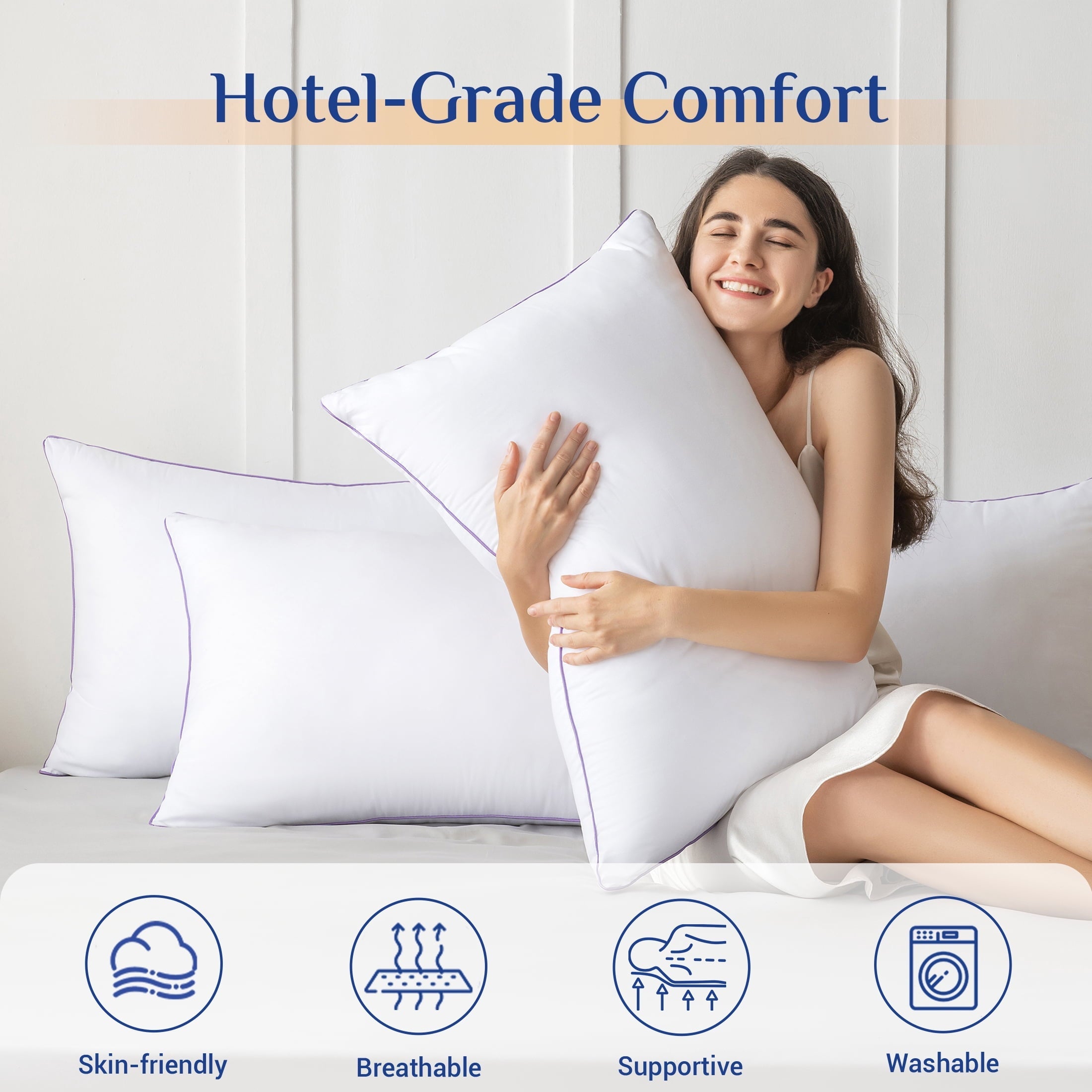 Decorative Plump Pillows Standard Size Set of 2, Hotel Down Alternative Sleeping Bed Pillows for Side Back Stomach Sleepers - Hotel Quality Plush Sleeping Pillows Detail