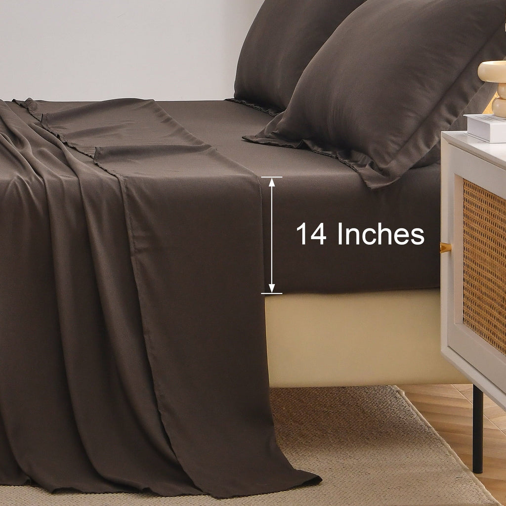 Premium Egyptian Cotton Bed Sheets Set 4 Piece Queen/Full Sheet Set Brown Gray Cotton Blend Fitted Sheet, Flat Sheet & 2 Pillowcases Bedding Set - Luxury Bed Sheet Set with Deep Pockets Detail