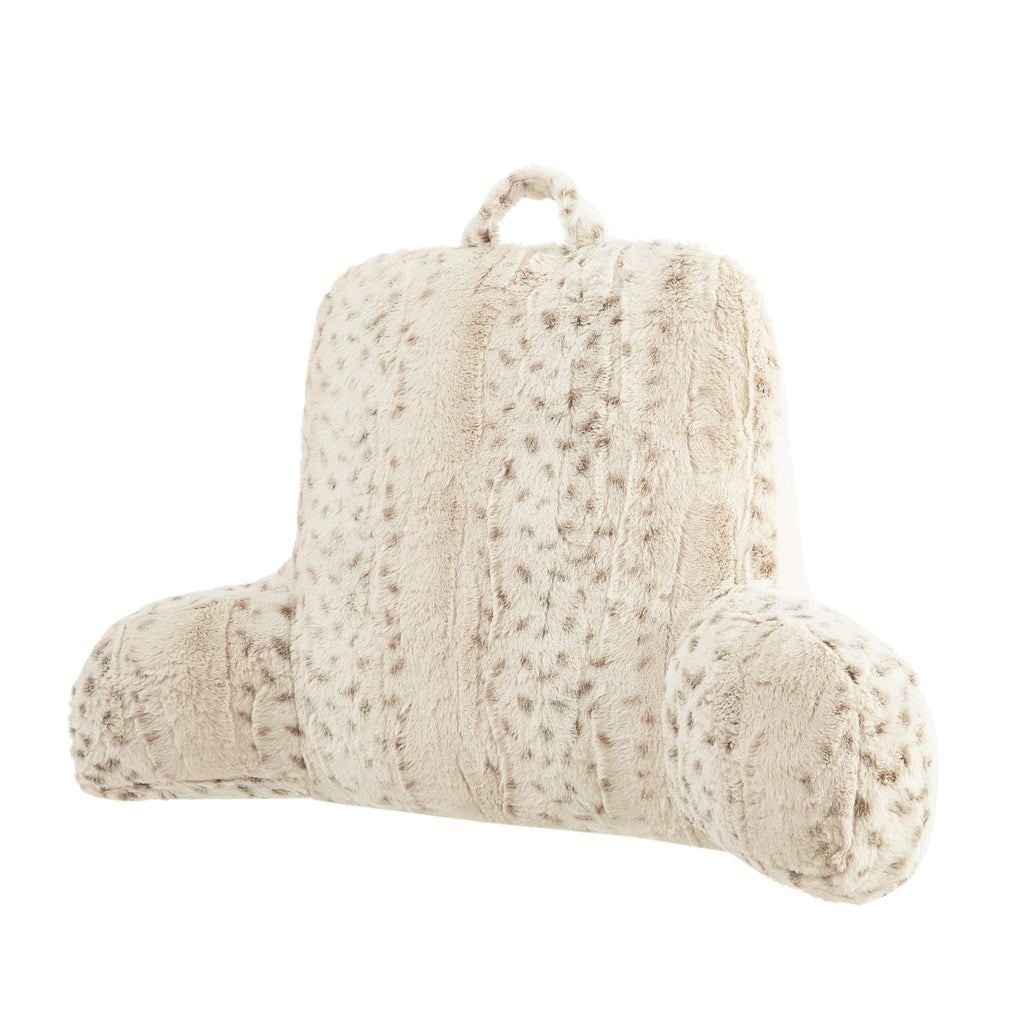 Decorative Plump Faux Fur Backrest Pillow for Adults, 23"x 30" Snow Leopard - Orthopedic Shredded Foam Bed Pillow Set Detail