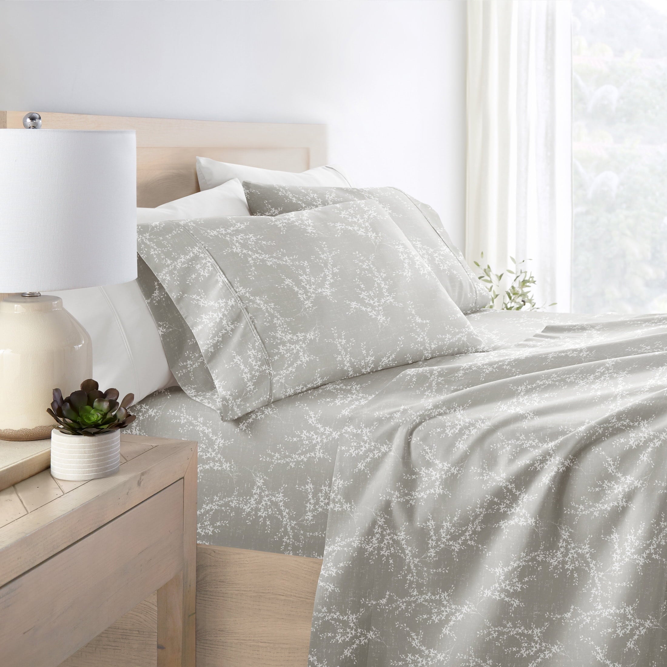Ultra-Soft 3 Piece Pattern Microfiber Bed Sheets Set, Distressed Willow Light Gray, Twin - Breathable Egyptian Cotton Flat & Fitted Sheets Detail