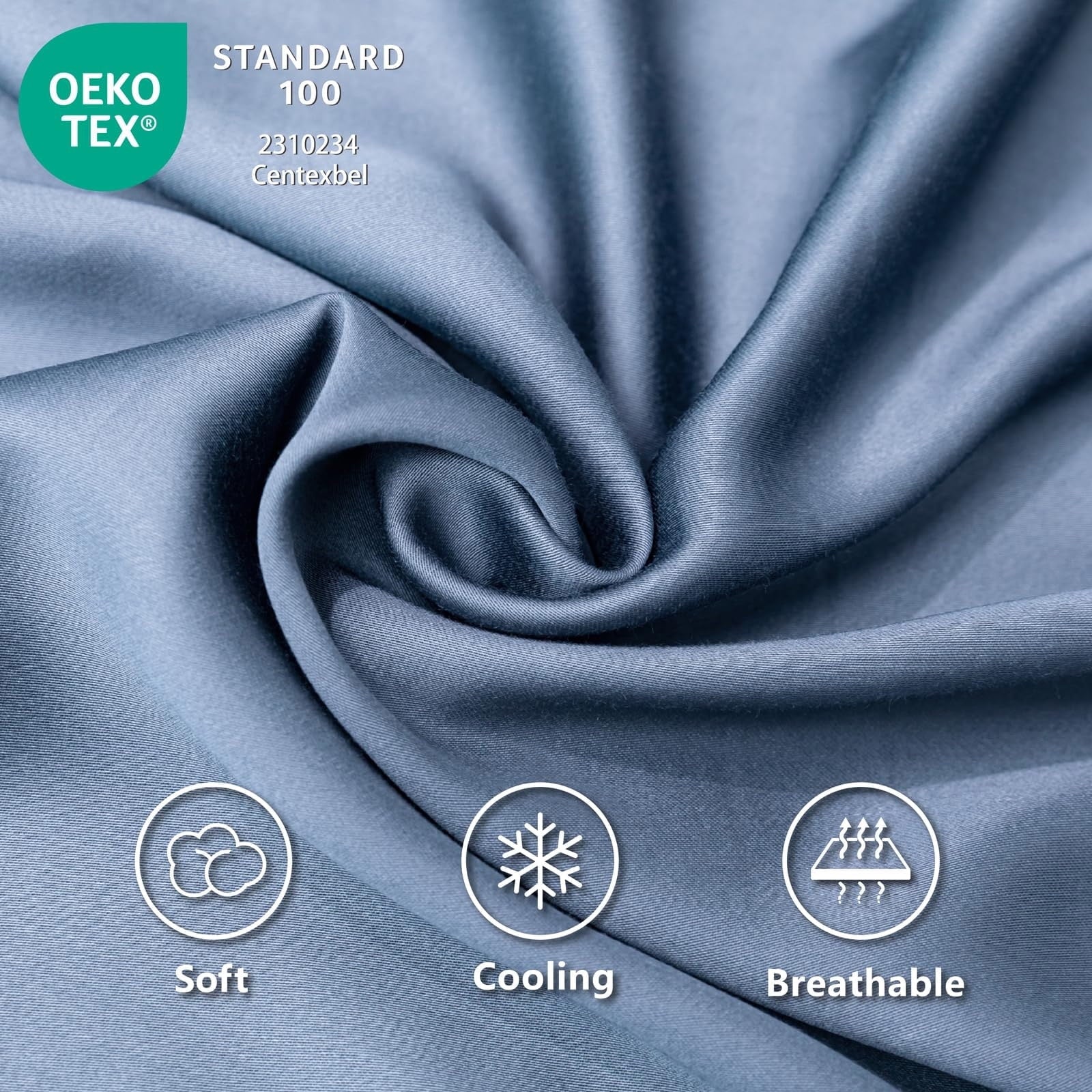 Ultra-Soft Luxury Bamboo Bed Sheets Set Full 4 Pcs for Adult,Soft&Cool,16" Deep Pocket,Blue Gray - Luxury Bed Sheet Set with Deep Pockets Detail