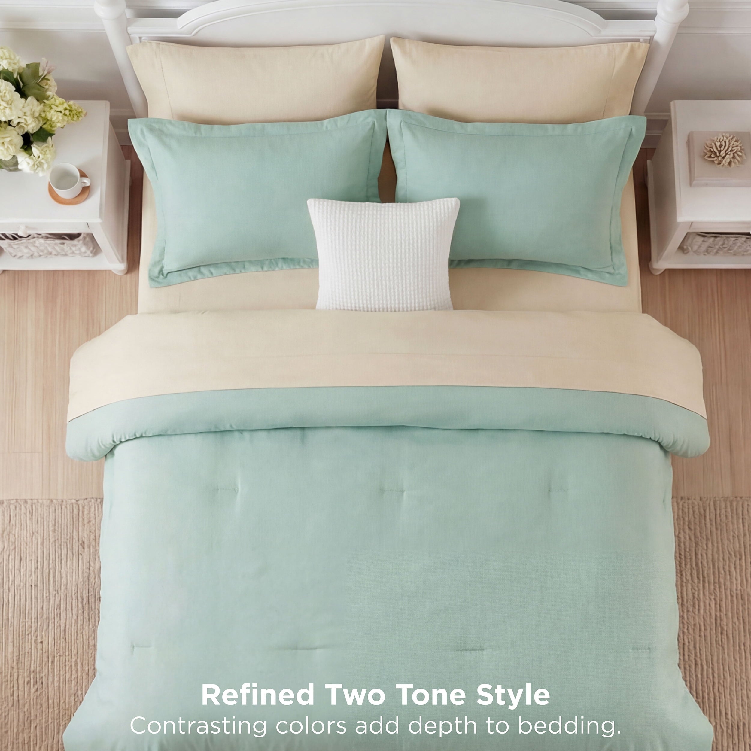 Heavyweight Warmth Queen Comforter Set Sage Green, 7 Pieces Lightweight Queen Bedding Sets, Contrasting Design - Luxurious Quilted Duvet Cover Set Detail