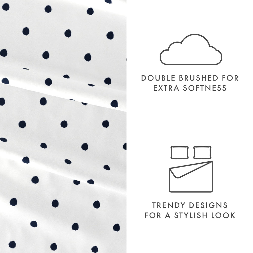 Premium Egyptian Cotton 4 Piece Pattern Microfiber Bed Sheets Set, Navy Dots, California King - Luxury Bed Sheet Set with Deep Pockets Detail