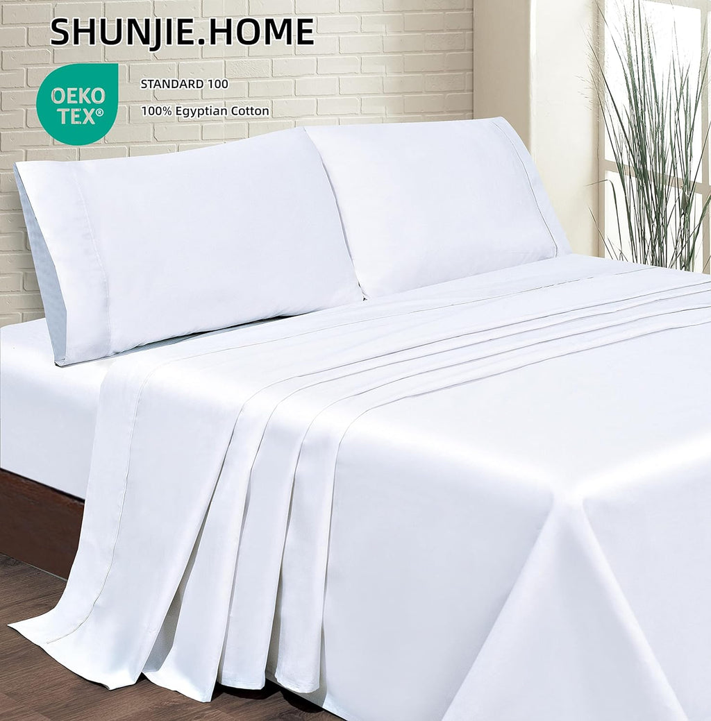 Cooling Sateen Bed Sheets Set 4 Pieces, 600 TC 100% Egyptian Cotton Bed Sheets, Breathable, Soft & Silky Sateen Weave Fits Mattress ... - Luxury Bed Sheet Set with Deep Pockets Detail