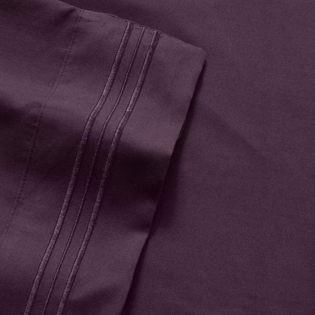 Wrinkle-Resistant 1800 Series Bed Sheets - Extra Soft Microfiber Deep Pocket Sheet Set - Purple, Full - Breathable Egyptian Cotton Flat & Fitted Sheets Detail