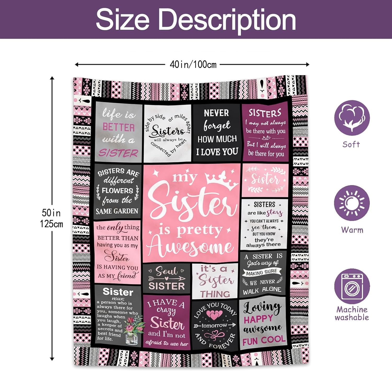Decorative Knitted Sister Gifts , Sisters Birthday Gift Idea, Best Sister Ever Gift for Women, Birthday Gifts for Sisters, Sis Soft Thro... - Lightweight Plush Warm Blanket for All Seasons Detail