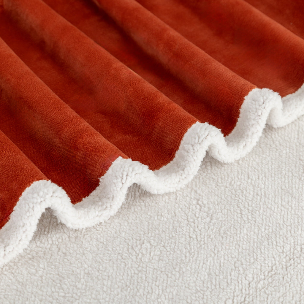 Reversible Sherpa Reversible Printed Velvet Plush and Hampshire Faux Shearling Soft Throw Blanket, Standard Size, Auburn Sun - Luxury Knitted Decorative Throw Blanket with Fringes Detail