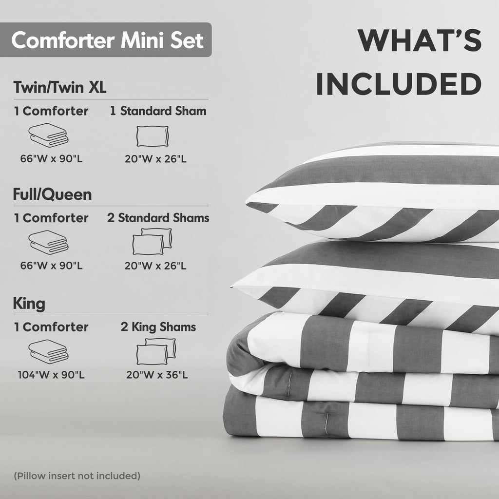 Hypoallergenic Cloud Full/Queen Size Comforter Sets, 3-Piece Bedding Set Full/Queen, Reversible Striped Comforter Bed Set, Charcoal - Hypoallergenic Ultra-Fluffy Quilt for Winter Detail