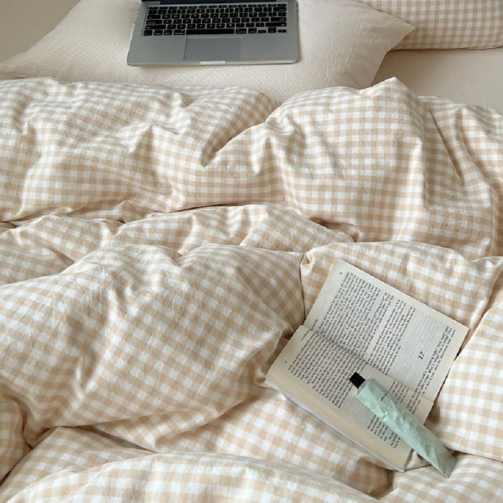 All-Season Soft Beige White Plaid Comforter Twin Sets, 2 Pieces Breathable Plaid Buffalo Checkered Comforter for All Season - All-Season Down Alternative Comforter Insert Detail