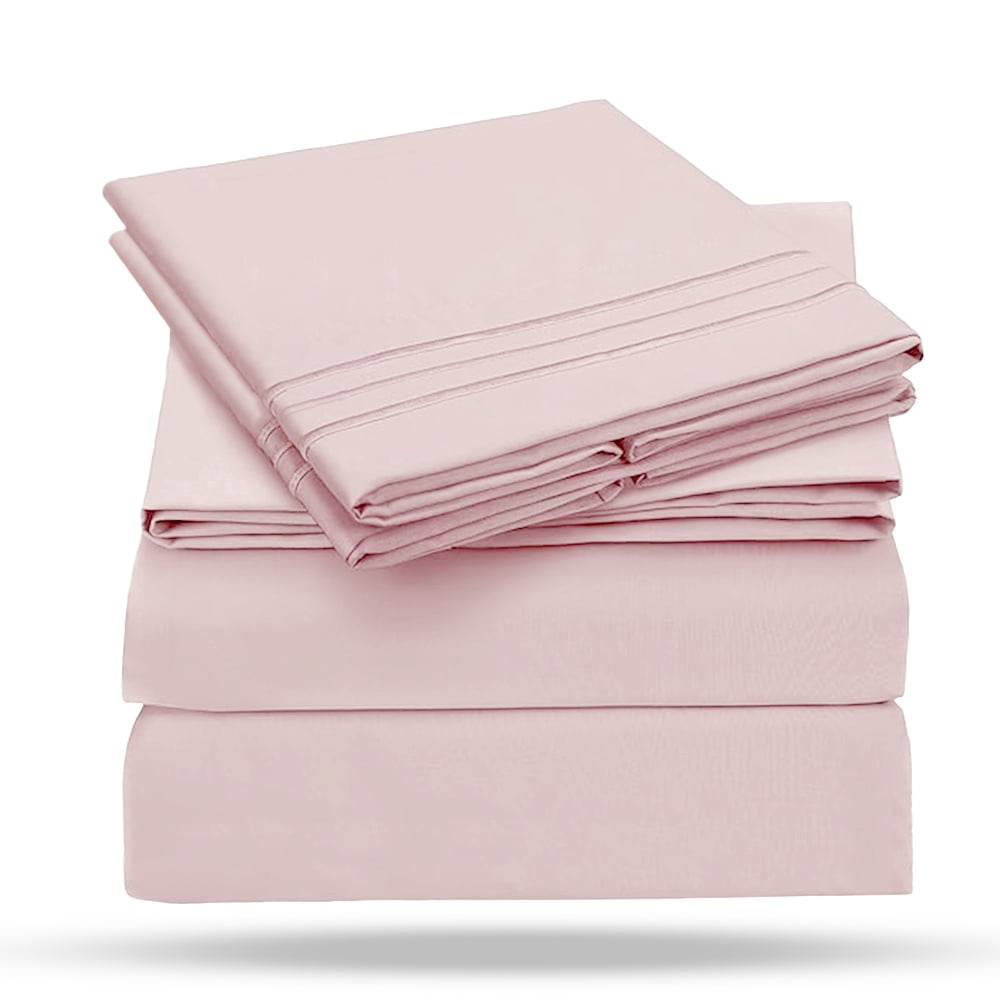 Wrinkle-Resistant 4-Piece Full Pink Sheet Set - Cooling, Wrinkle-Free - Cooling Hotel Quality Bedding Sheets and Pillowcases Detail