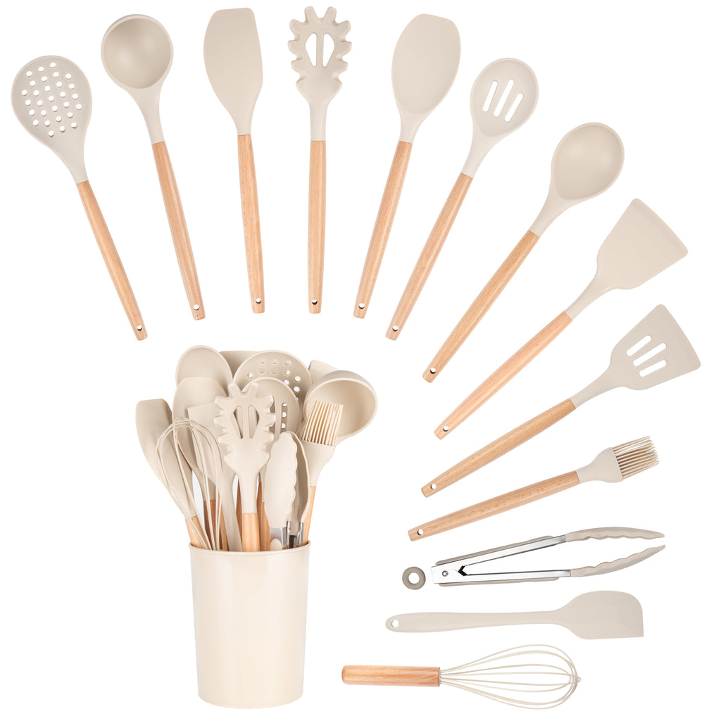Heat-Resistant 14pcs Cooking Utensil Set with Caddy - Ergonomic Kitchen Tongs and Cooking Spoon Utensil Detail