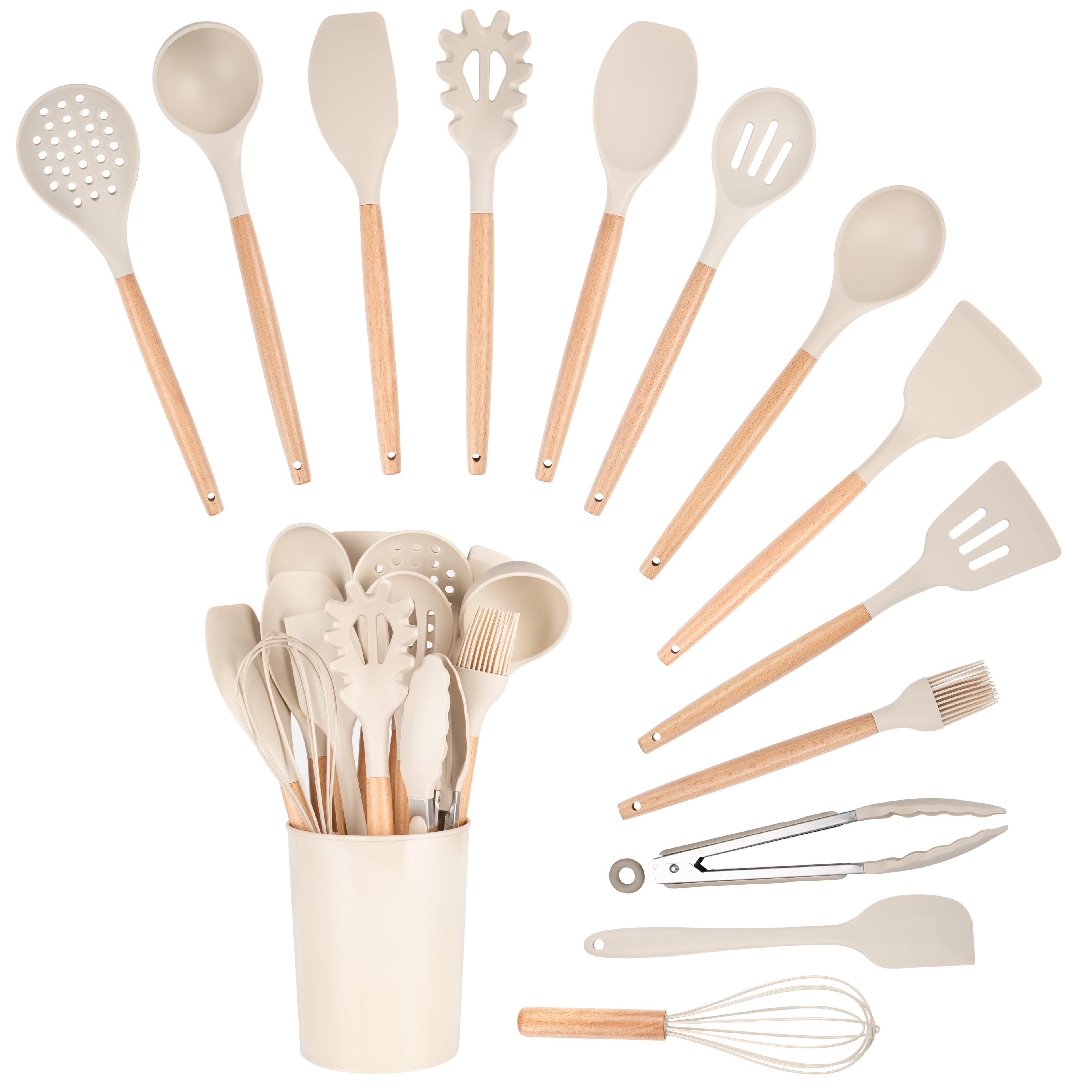 Heat-Resistant 14pcs Cooking Utensil Set with Caddy - Ergonomic Kitchen Tongs and Cooking Spoon Utensil Detail