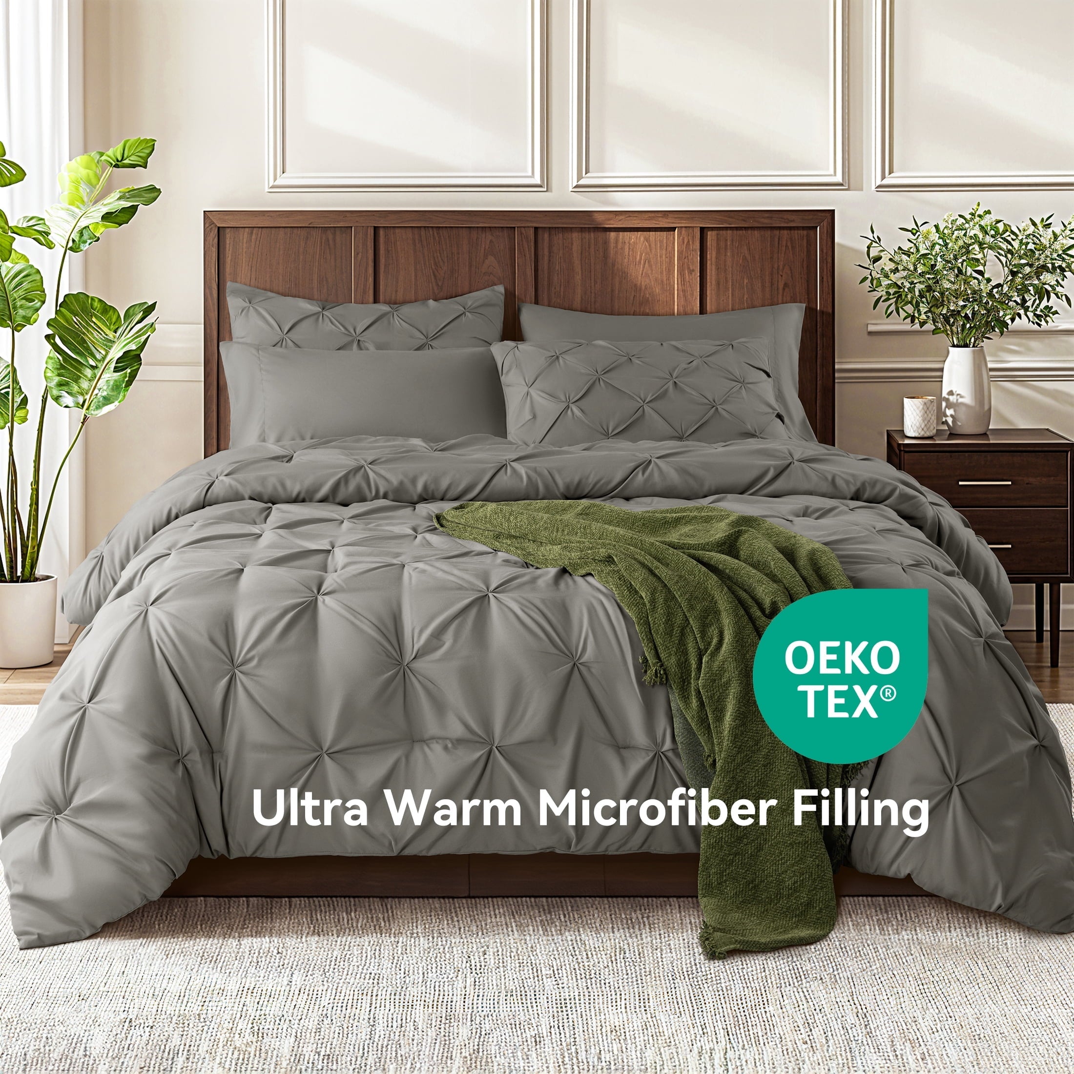Heavyweight Warmth Queen Comforter Set, 7 Pieces Bedding Sets for All Season, Bed in a Bag with Pleated Comforter - Flat Sheet & Fitted ... - Cloud-Like Soft Lightweight Bed Comforter Detail